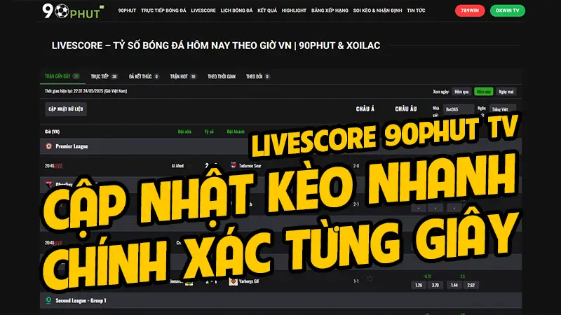 livescore tại 90phut tv